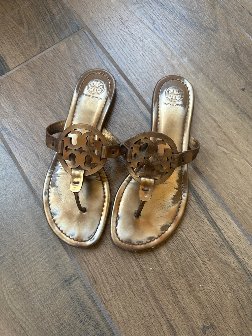 Tory Burch Bronze Logo Thong Sandals